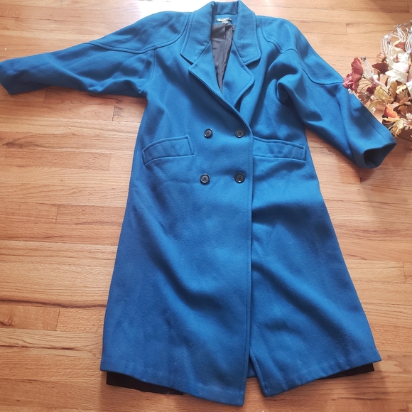 Micki! Vintage USA sz 10 blue Double-Breasted long womens wool coat - Picture 13 of 16